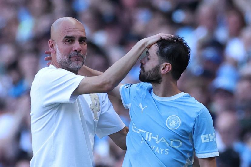 Pep Guardiola visibly moved during Bernardo Silva's substitution