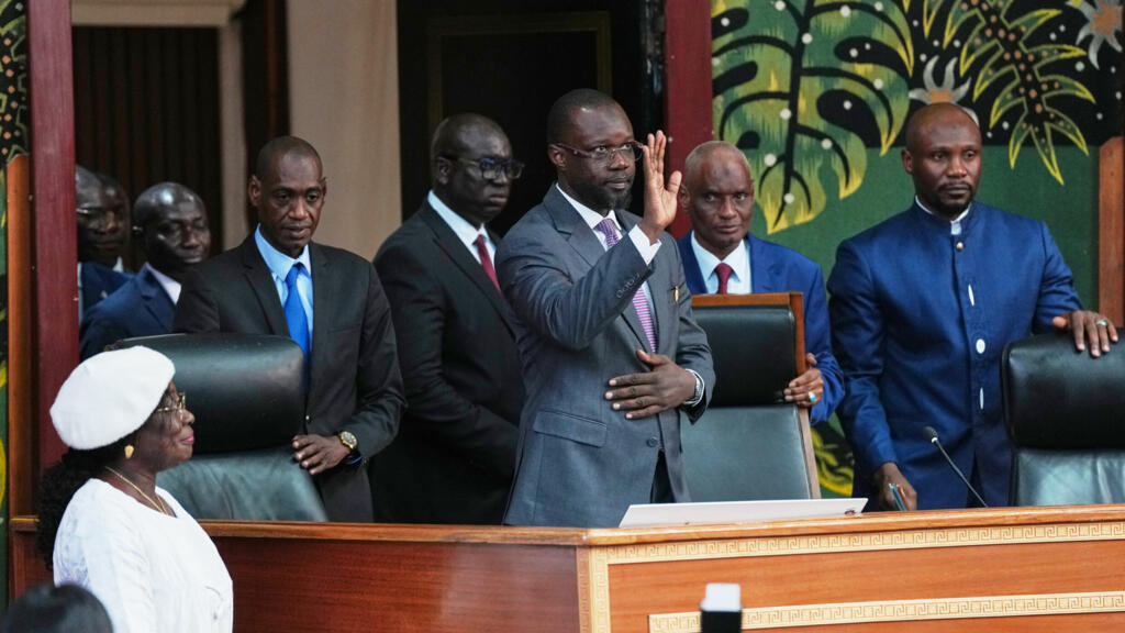 Ousmane Sonko arrives to deliver a speech after his election as Speaker of the National Assembly on Tuesday, 26 May 2026, in Dakar.