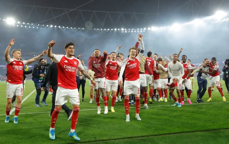 Arsenal and PSG players in action during Champions League final