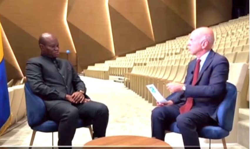 President Oligui Nguema and French journalist Marc Perelman at the Cité de la Démocratie in Libreville