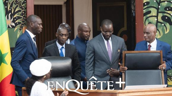 Ousmane Sonko seated in Senegal's National Assembly