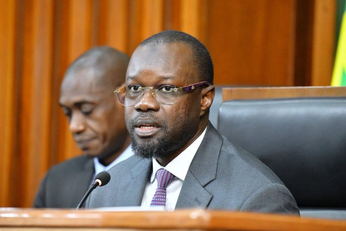 Ousmane Sonko speaking at the National Assembly