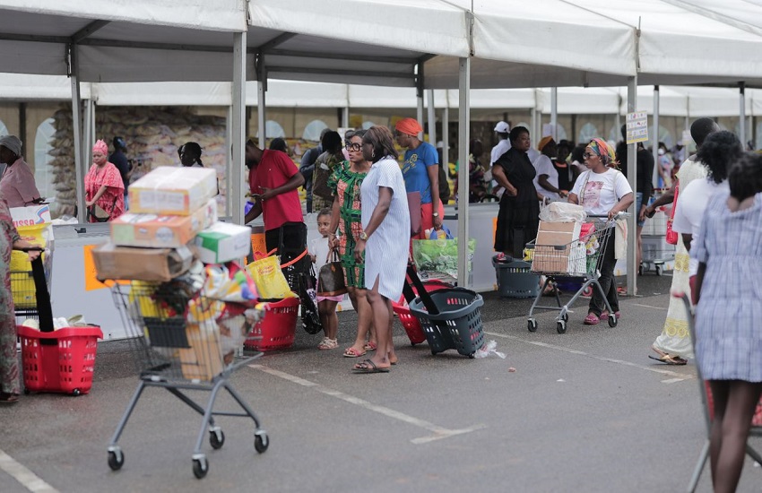 Large market hall with shoppers in Libreville