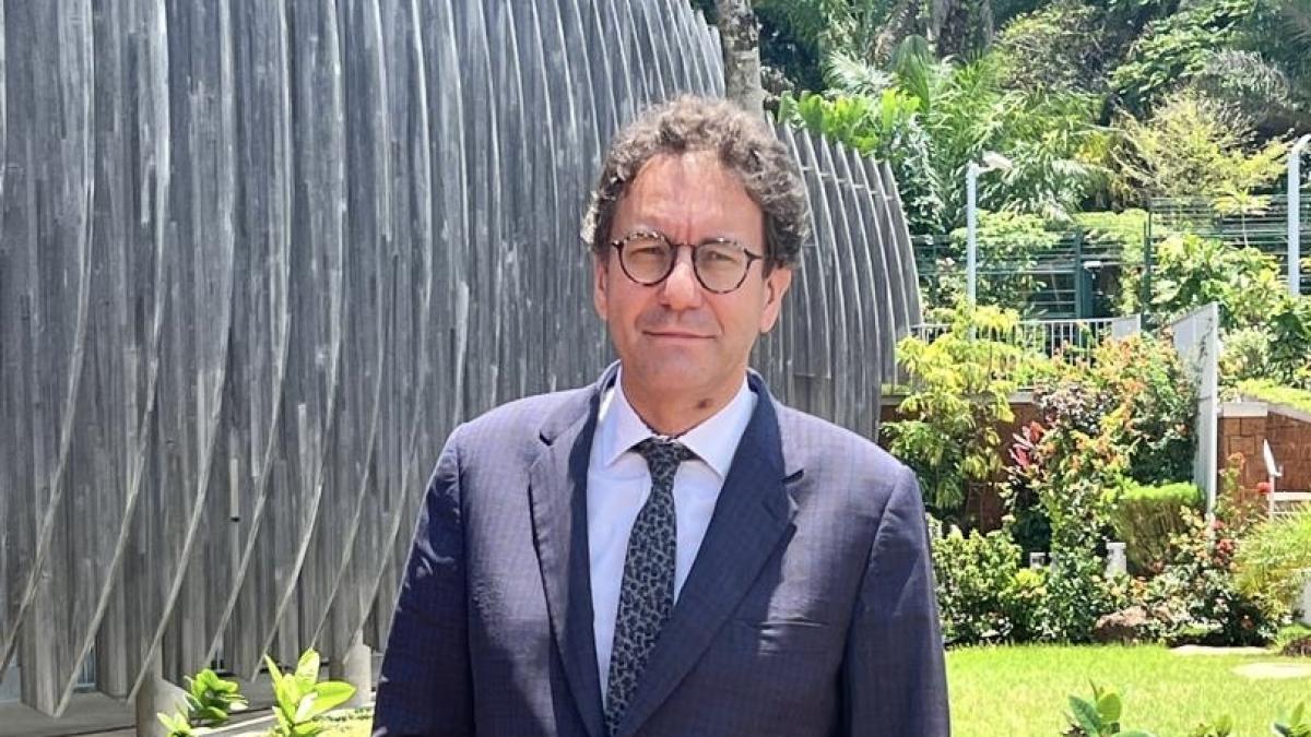 French Ambassador Fabrice Mauriès speaking at a national event in Gabon