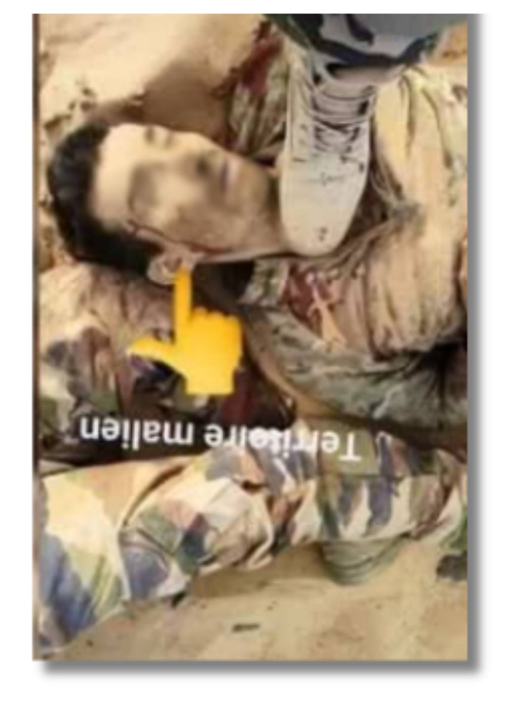 We traced the image of the man in military gear appearing in propaganda posts. The orientation was adjusted, and his face was blurred afterward.