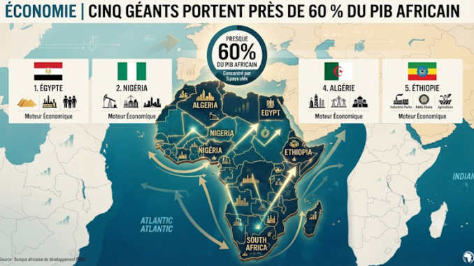 Illustration showing Africa's top five economies by GDP share