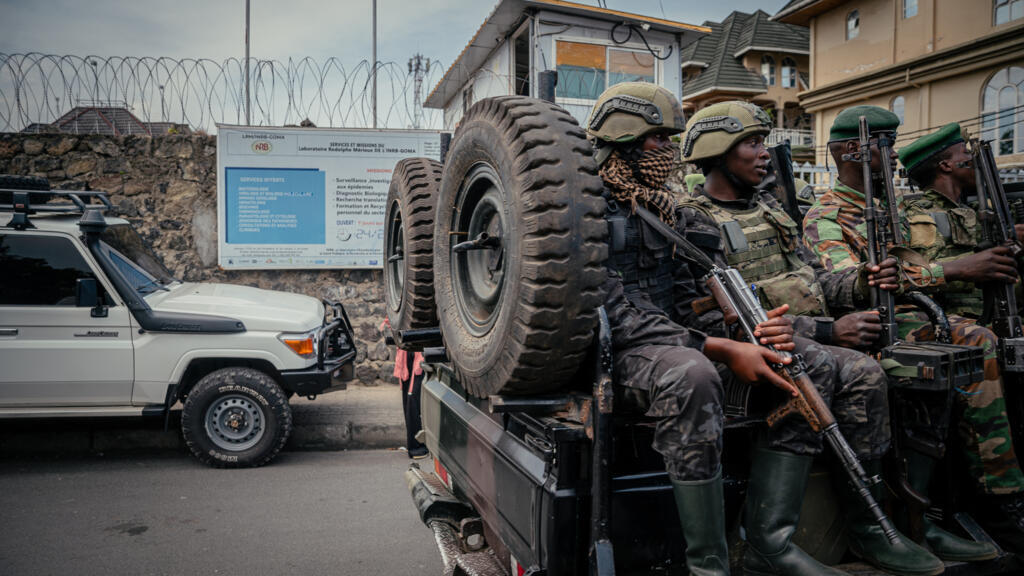 AFC/M23 soldiers patrol near the Rodolphe Mérieux laboratory at the National Institute of Biomedical Research in Goma, May 19, 2026.