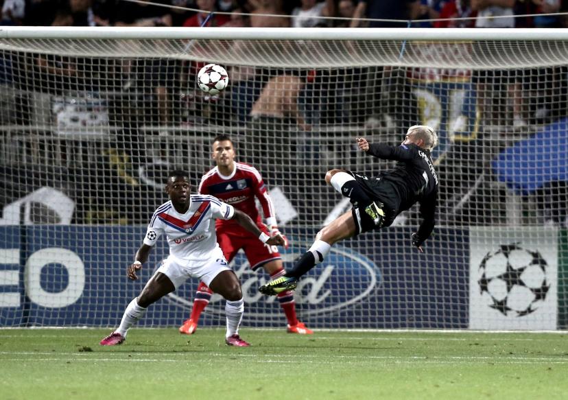 Antoine Griezmann scoring against Lyon in August 2013